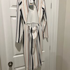 missguided open back long sleeve stripe midi dress